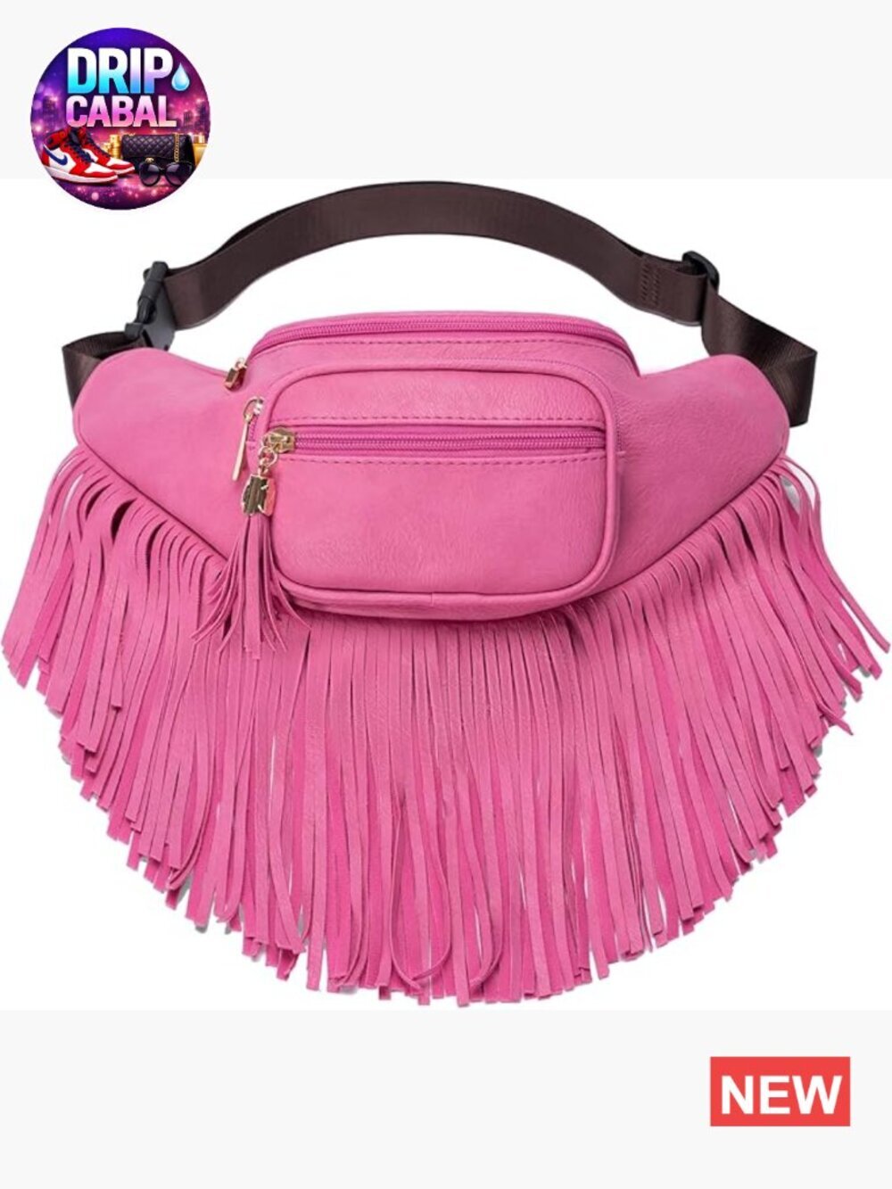 Faux Leather Fringe Waist Pack with Multi Zipper Pockets and Adjustable Strap